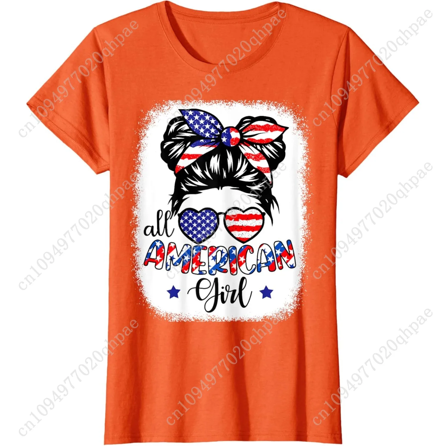 เสื้อทีมอเมริกันเกิร์ลลายธงชาติสหรัฐอเมริกา วันที่ 4 กรกฎาคม เสื้อยืดลายรักชาติสำหรับผู้หญิงและเด็ก