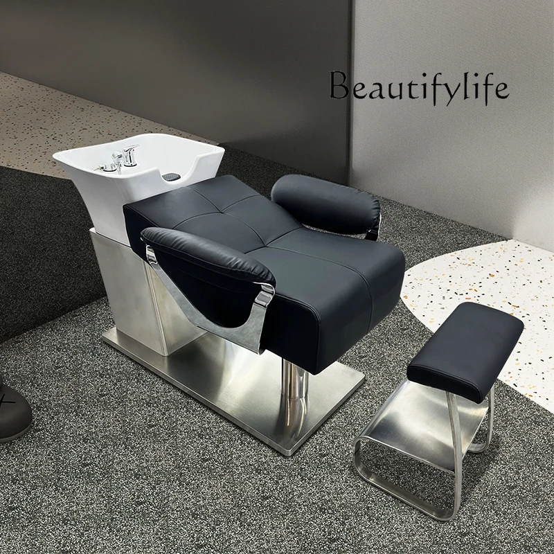 Internet Celebrity Barber Shop Shampoo Chair Hair Salon Flushing Bed Lying Half Hair Salon Ceramic Basin Massage Couch