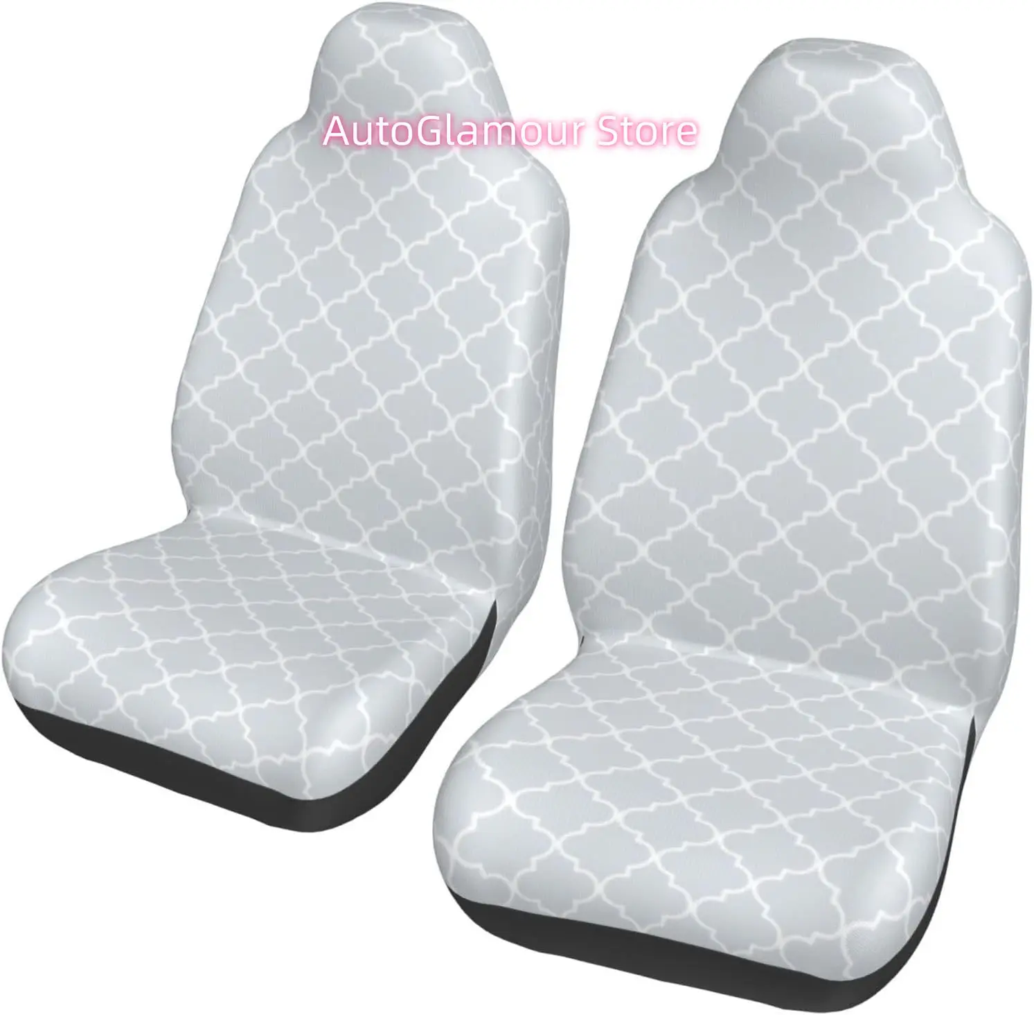 Pastel Blue Moroccan Quatrefoil Pattern 2-Piece   Seat Cover Complete Set - Elastic Seat Protection Cover for Cars,