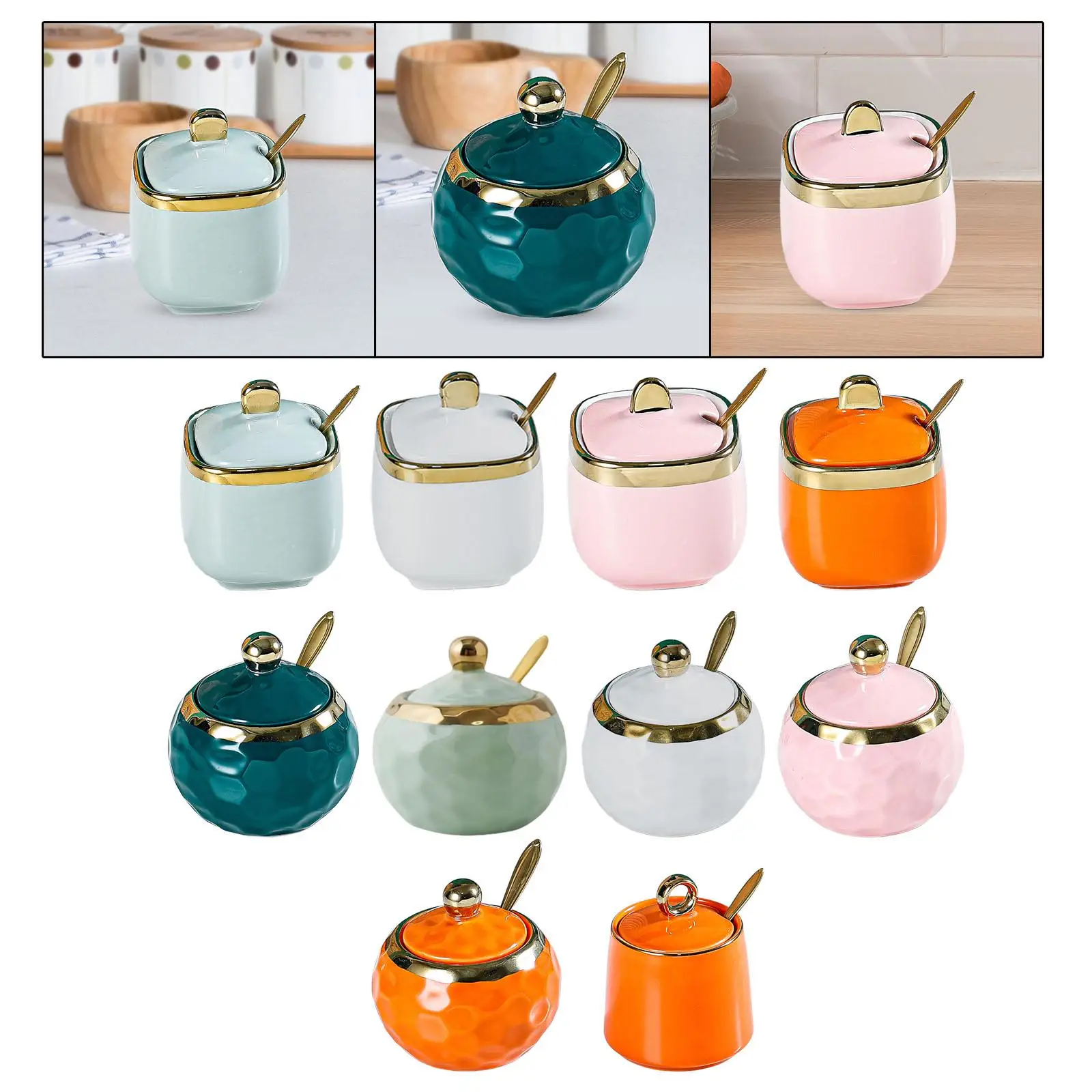 Porcelain Sugar Bowl Condiment Pot About 300ml Modern Seasoning Sugar Container Seasoning Jar Salt Container for Home