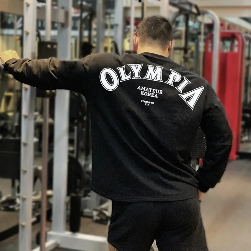 Men\'s Cotton Casual Long Sleeve T-shirt Man Gym Fitness Sweatshirt O-Neck Running Training Tops Male Workout Clothing Undershirt