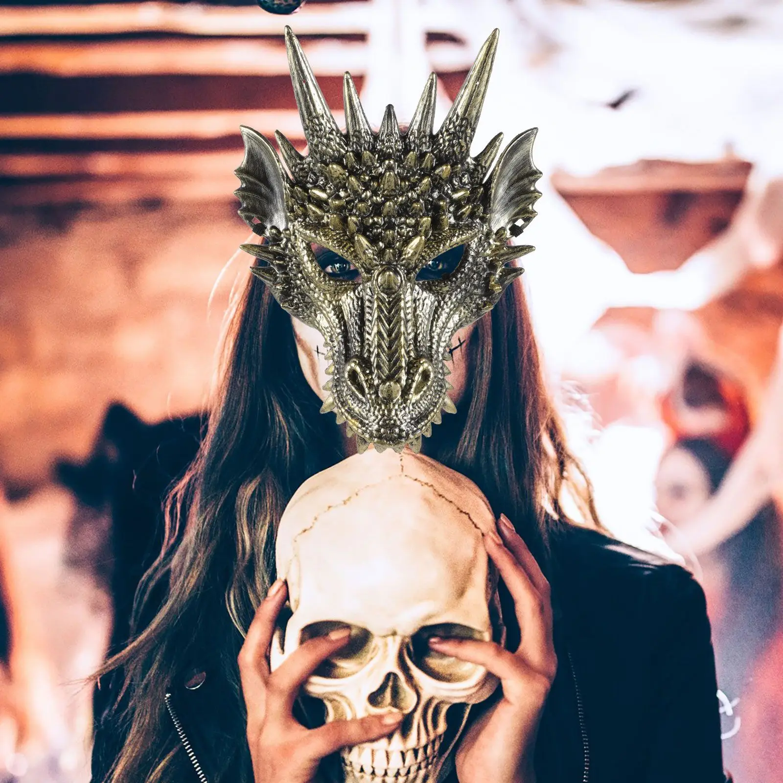 Golden Dragon Mask Realistic Cosplay Halloween Costume Accessory Durable Party Supplies Mens Masquerade