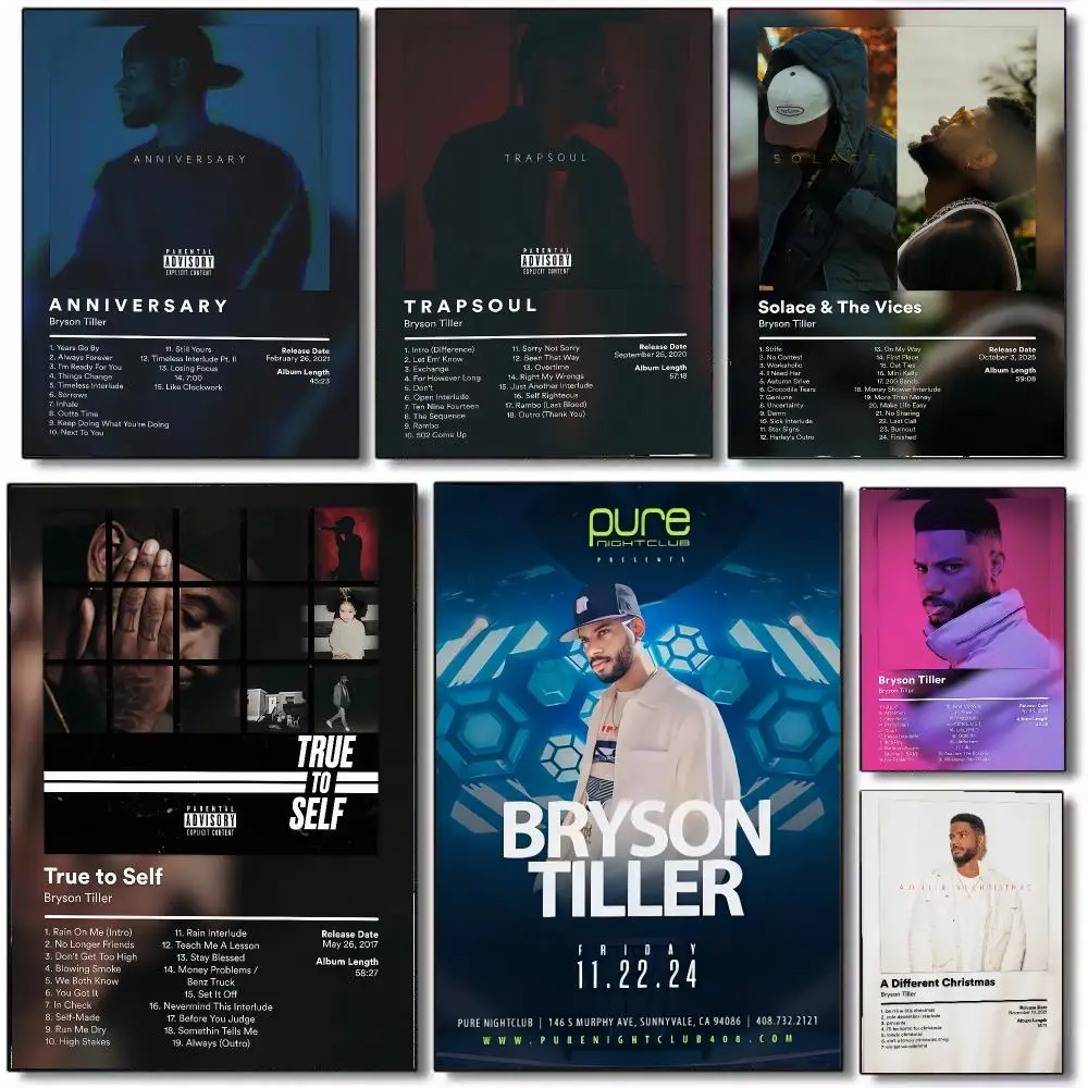 Smooth R&B Singer B-Bryson Tiller Poster Wall Art Printed Decor Sticker Stylish Home Gift for Living Room Bedroom Corridor Cafe