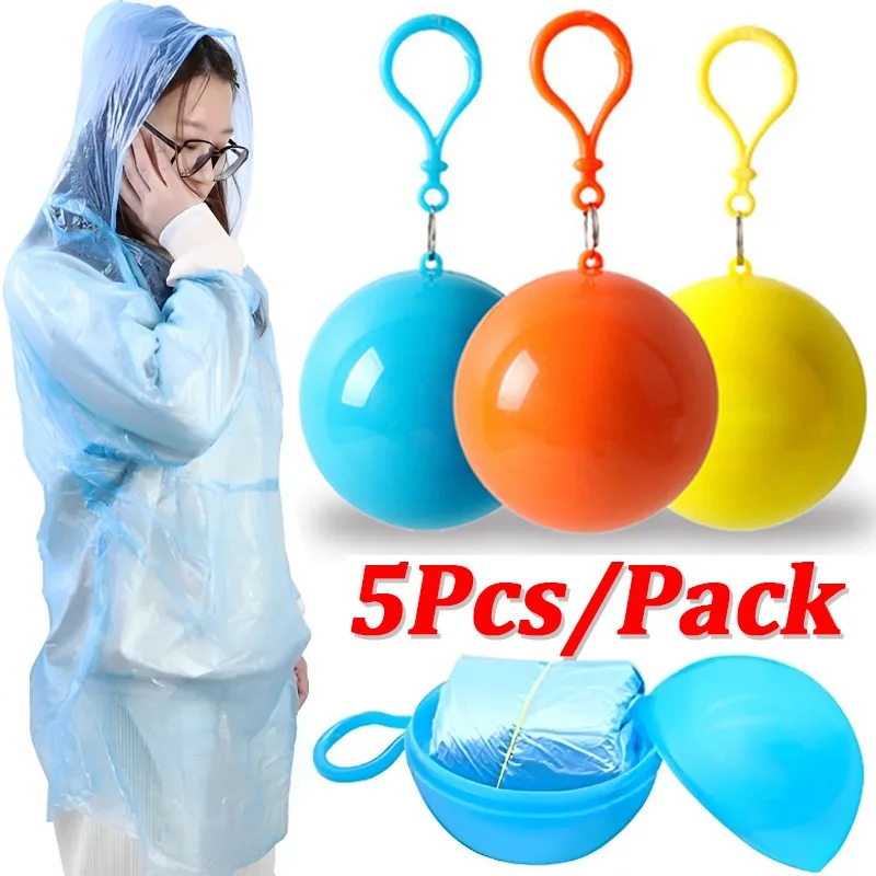 5/1Pcs Portable Raincoat Ball with Hook Disposable Thickened Outdoor Emergency Coats Waterproof Rain Ponchos Balls for Adults