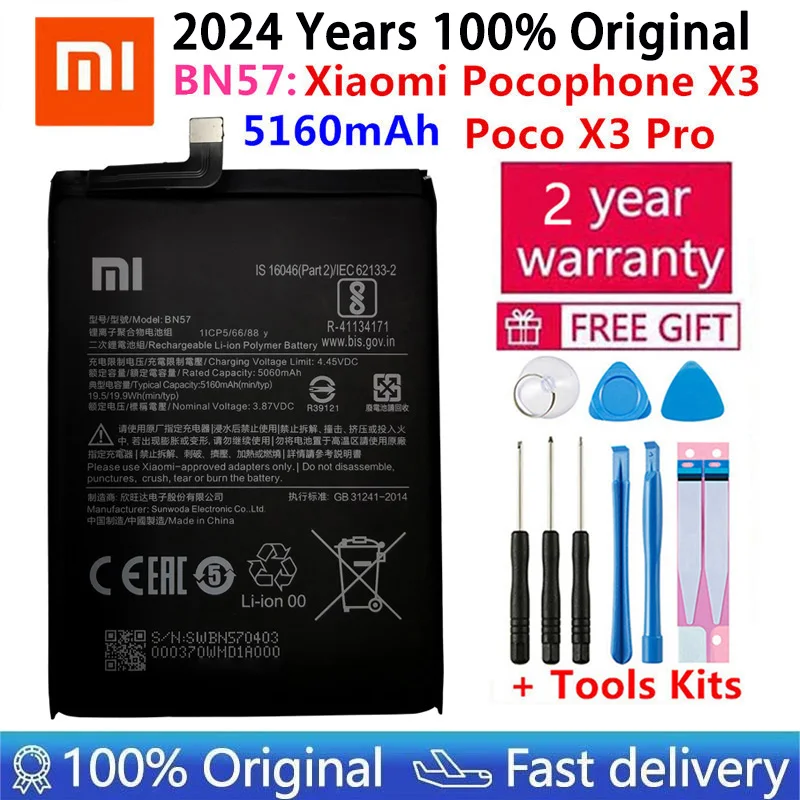 2024 High Quality 100% Original New Xiao mi BN57 5160mAh Phone Battery For Xiaomi Pocophone X3 Poco X3 Pro Replacement Batteries