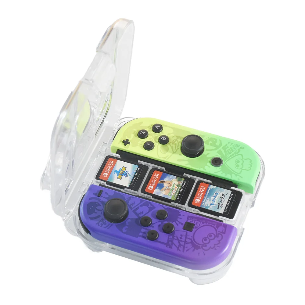 Switch joycon, capa dura organizada portátil com slots para cartão de jogo, cordão para switch joycon controlador-pc transparente