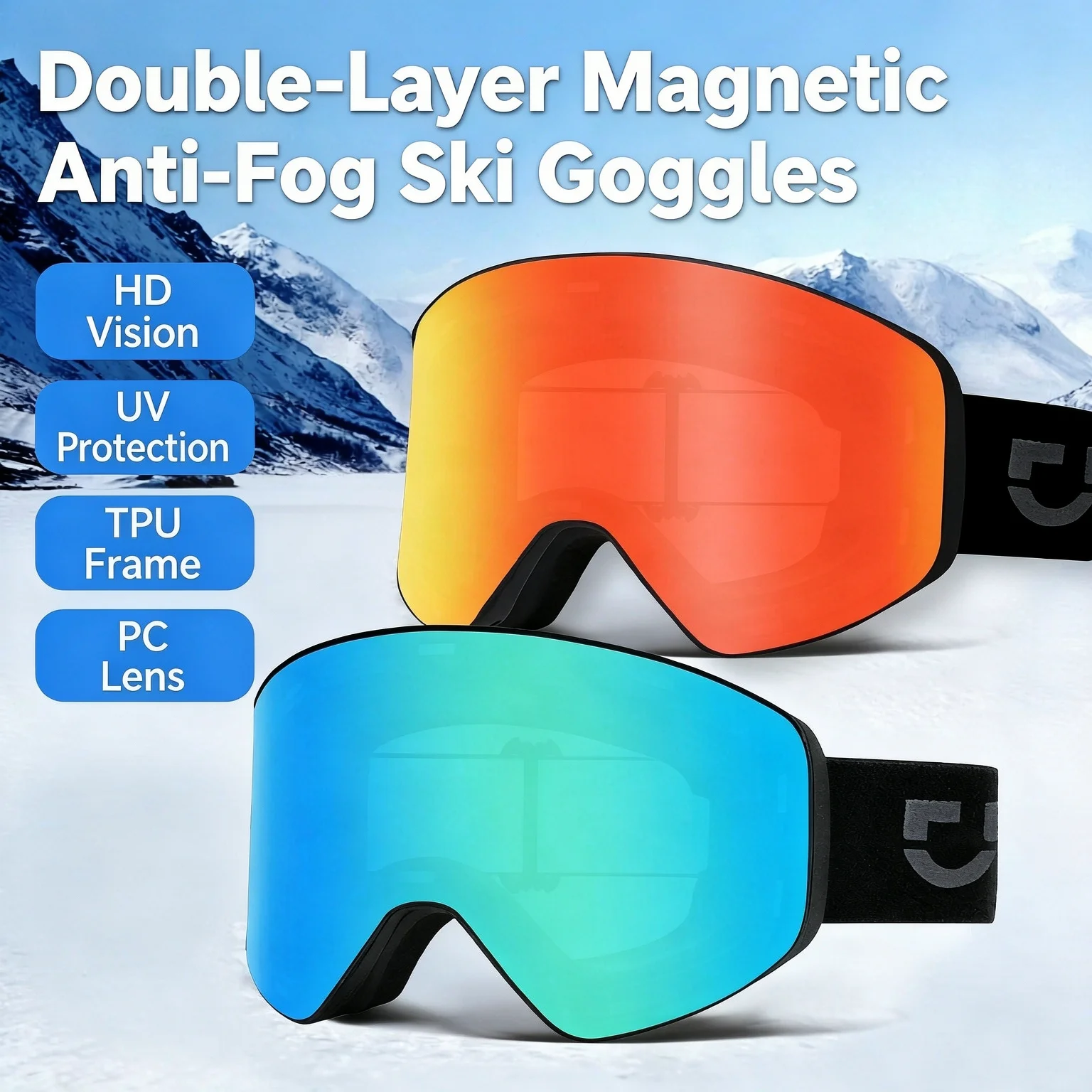 Snowboard Goggles Otg Over Glasses - แว่นตาสกีรุ่นใหม่ปี 2026 เลนส์ทรงกระบอก ใช้กับแว่นตาปกติได้ สายรัดกันลื่น สองชั้น