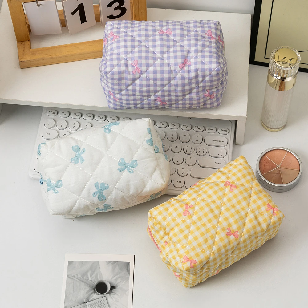 Mode Bogen Floral Make-Up Tasche Große Kapazität Tragbare Kosmetische Lagerung Tasche Baumwolle Make-Up Kulturbeutel Kosmetische Organizer Tasche – Detail 3