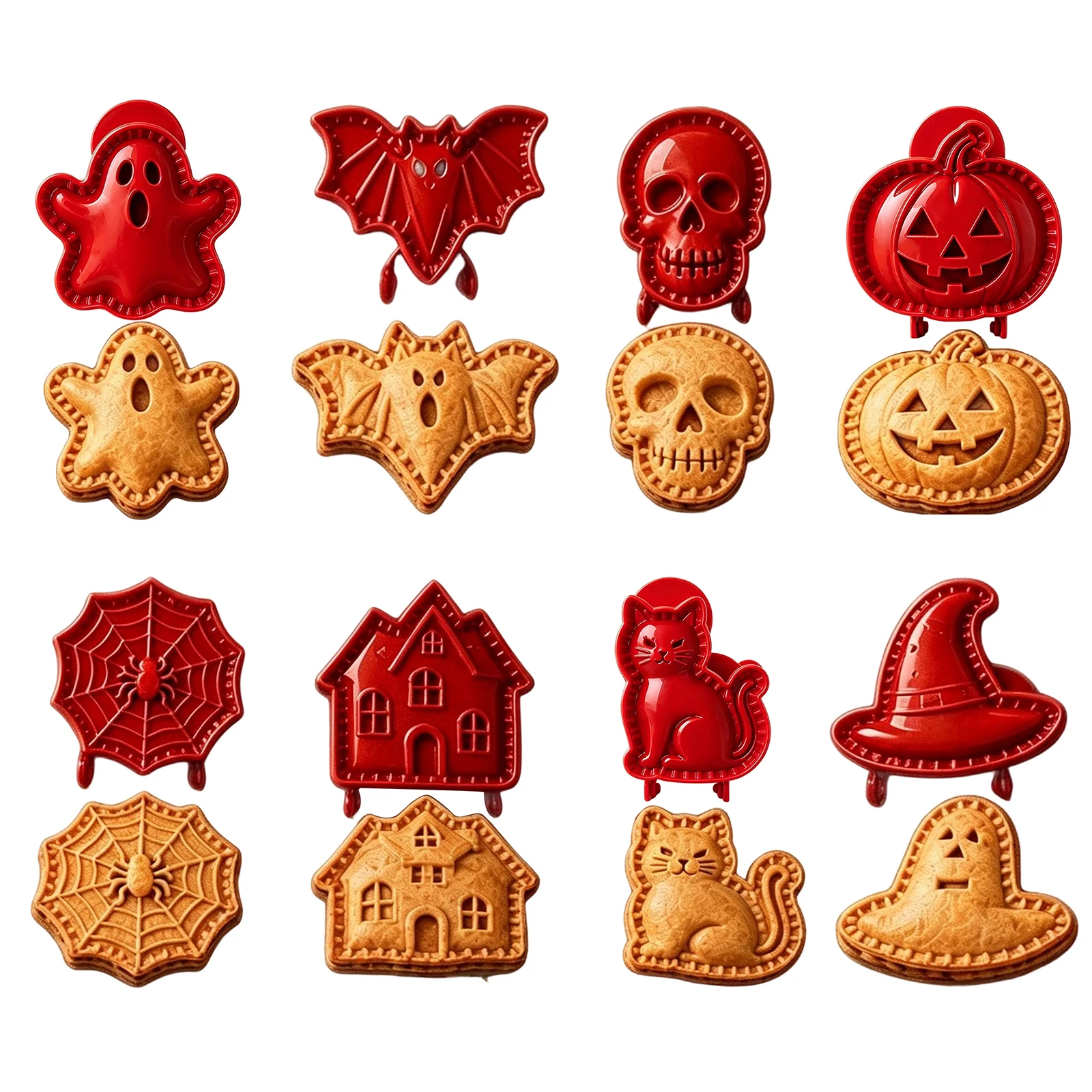 Halloween Mini Tart Set 8 Shapes Pumpkin Ghost Bat Skull Witch Hat Spider Web Haunted House Fall Baking Tool Kit