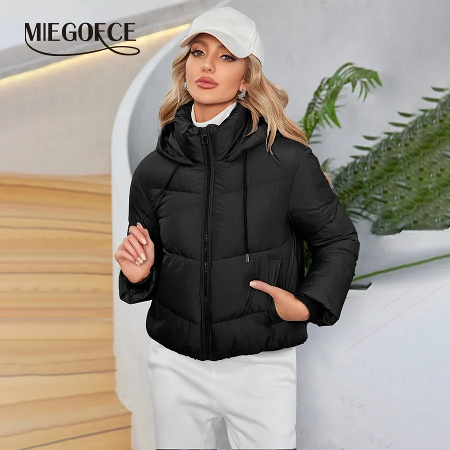 MIEGOFCE Primavera E Outono Confortável Jaqueta Curta feminina Com Capuz Solto Casaco Feminino Roupas de Algodão Quente Parka AJM-00019