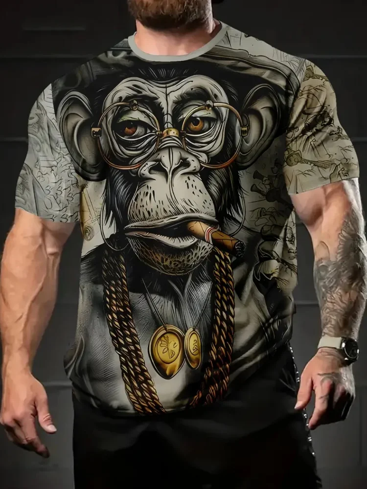 

Men's 3D Printed Cool Hip Hop Gorilla T-Shirt Fashion Creative Design Short Sleeve Tees Loose Casual Comfortable Clothes For Men
