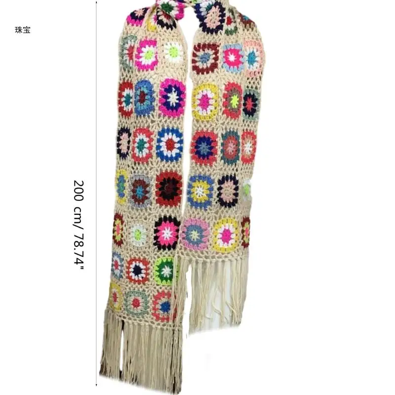 X5QE Crochet Scarf Knit Floral Pattern Shawl Multiple Functional Sunproof Supplies