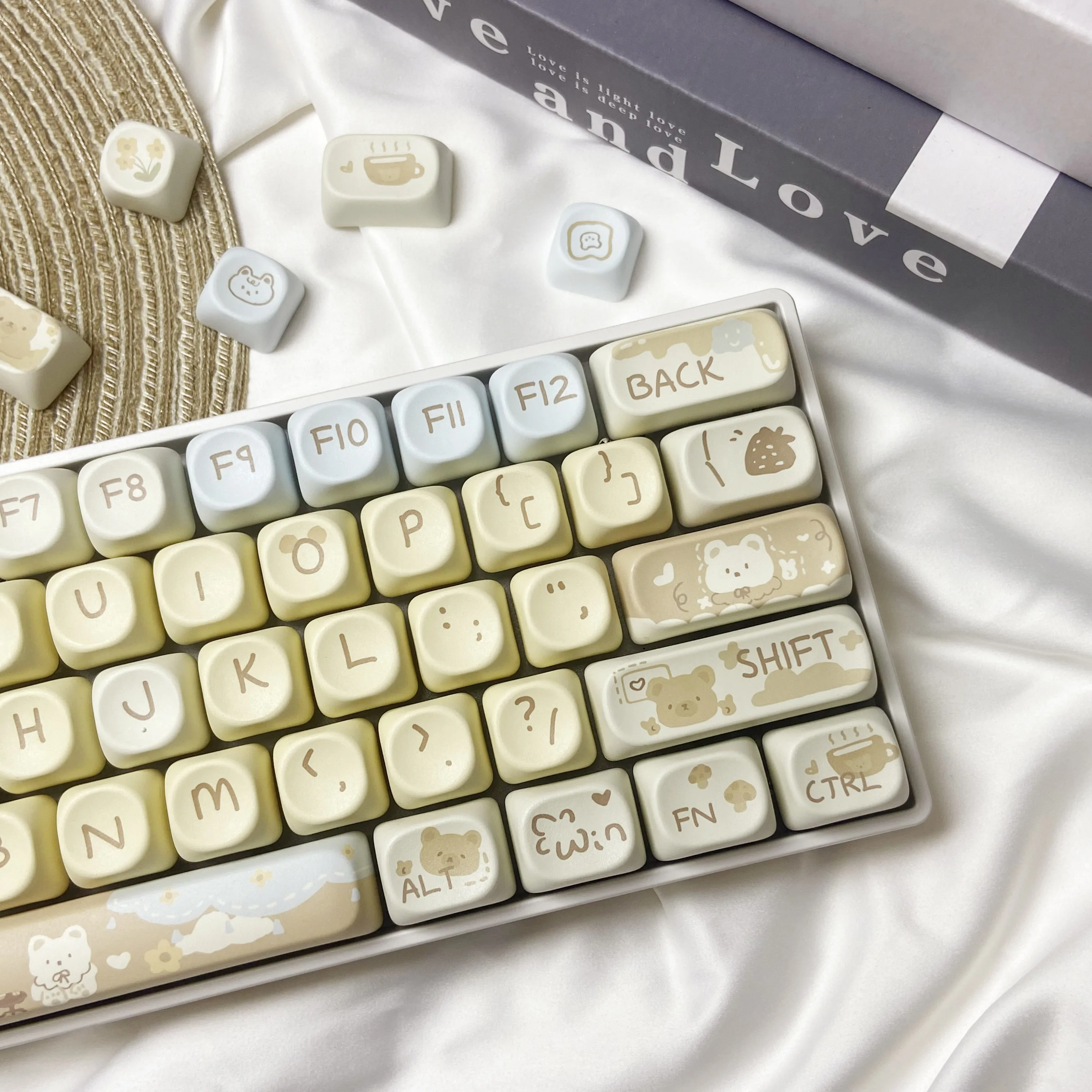 Niedliche Tastenkappen MOA Rosa Lila Gelb MAO Profil Katzenohrform Benutzerdefinierte PBT-Tastenkappe für 60 % 65 % 75 % TKL 96 % mechanische Tastatur