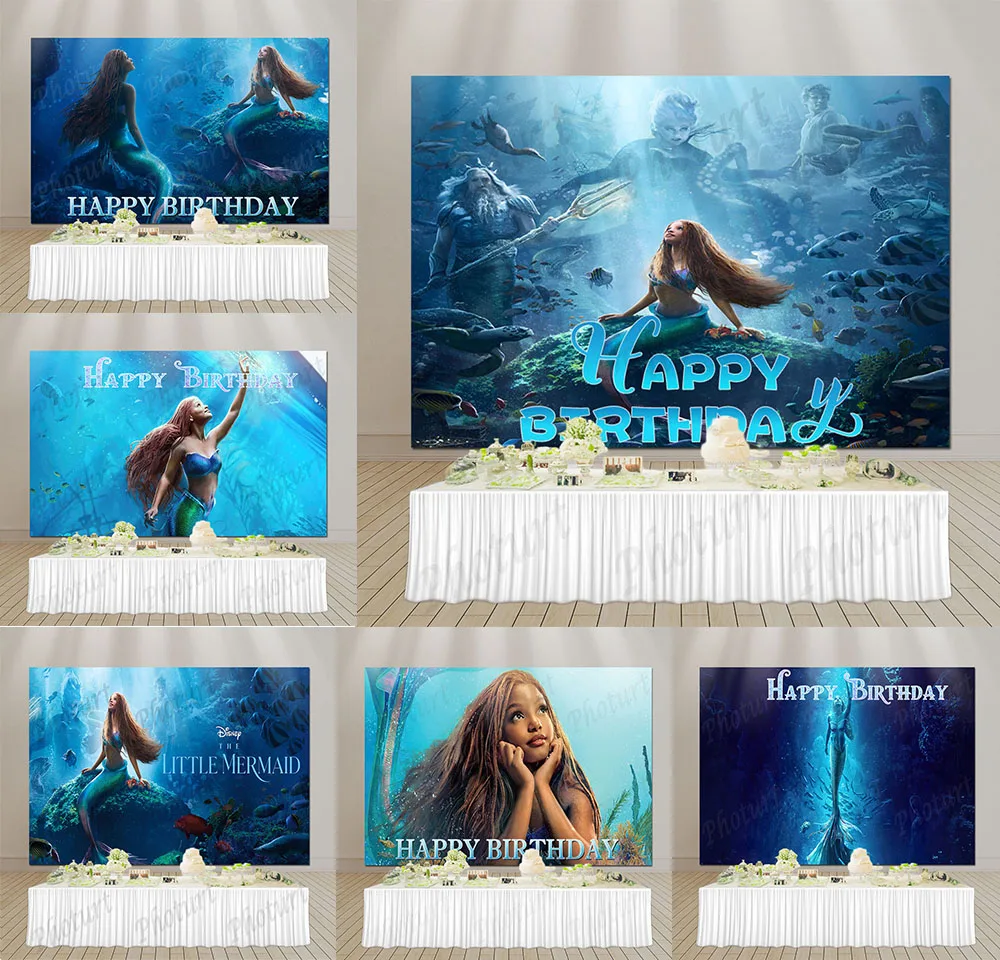 The Little Mermaid 2023 Movie Backdrop Kids Birthday Party Background Bluey Undersea Vinyl Polyester Photography Props