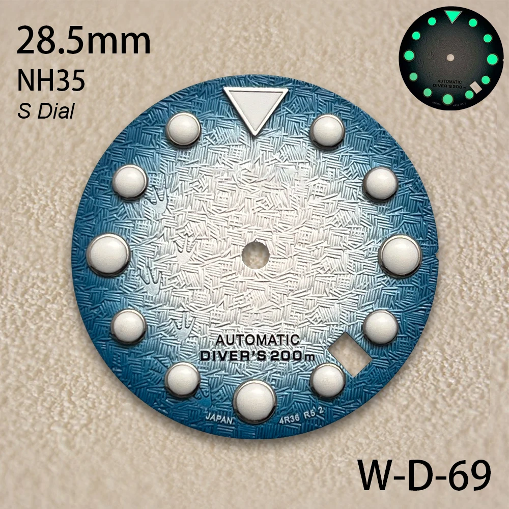 Quadrante con logo S da 28,5 mm adatto per movimento NH35/NH36 Impronta 3D luminosa verde Quadrante alto Orologi di qualità Accessori modificati