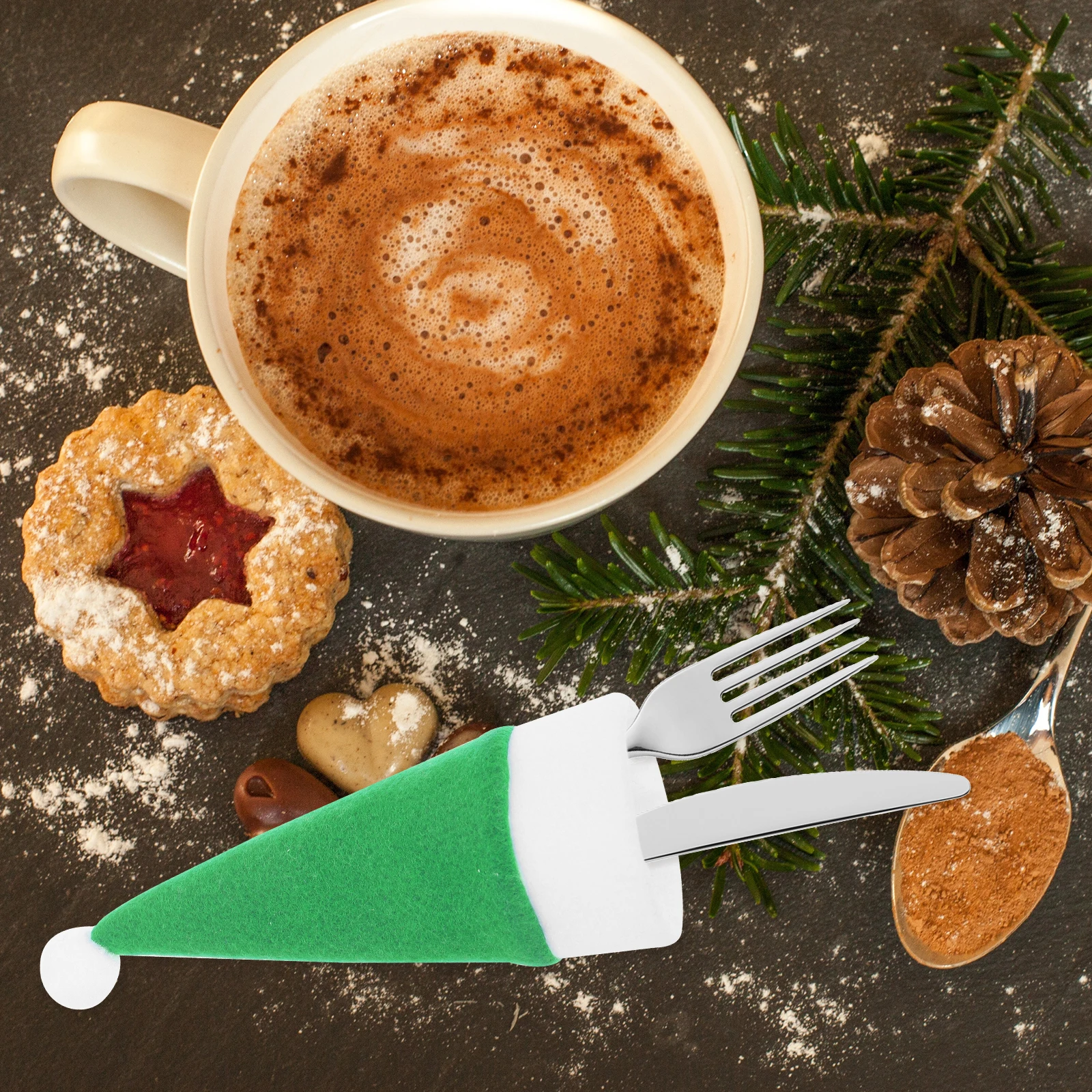 

10Pcs Decorative Christmas Small Hat Lollipop Candy Cover Xmas Hat for Tableware Wine Bottle Party Holiday Decoration Supply