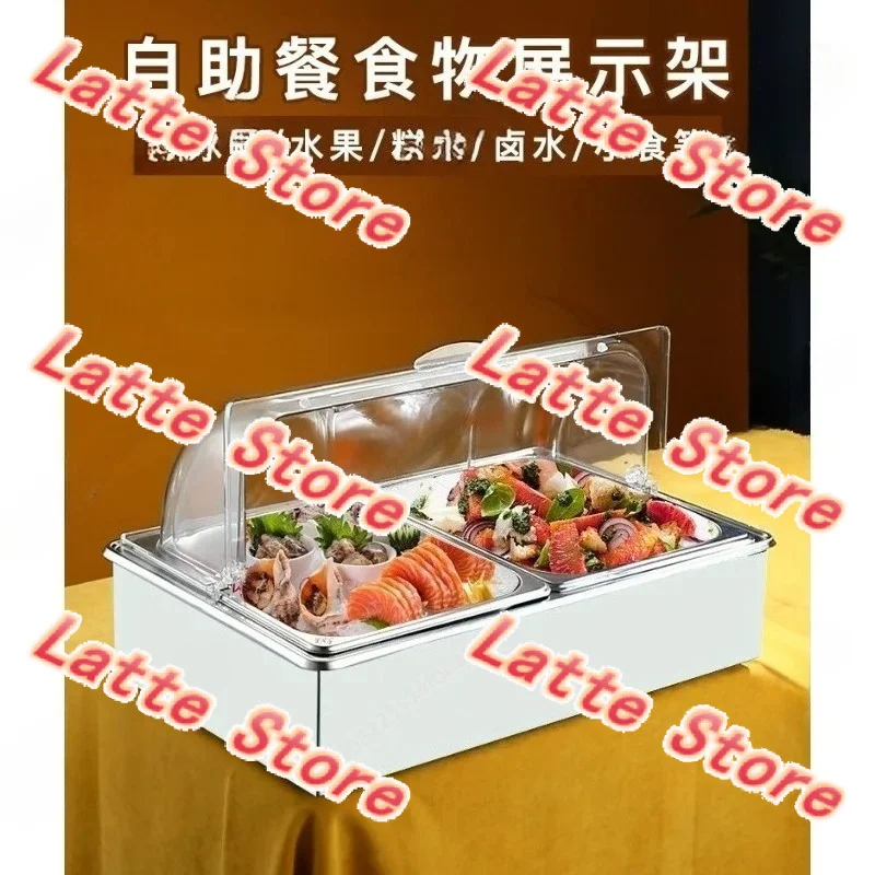 Stainless Steel Chilled Buffet Display Tray with Flip Transparent Dust & Fresh-Keeping Cover