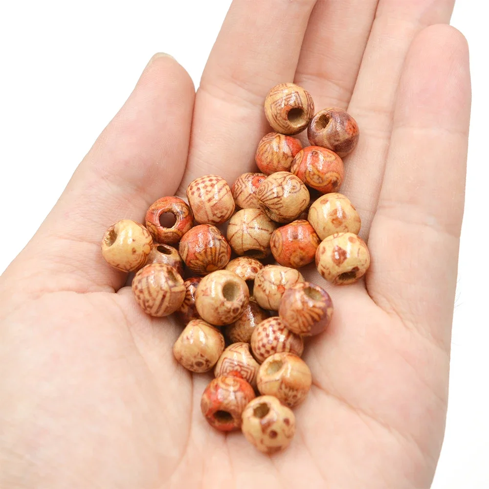 Painted Wooden Beads Spacer Round Big Hole Wood Loose Beads for Jewelry Making Charm Bracelet DIY Findings 9*10/11*12/16*17mm