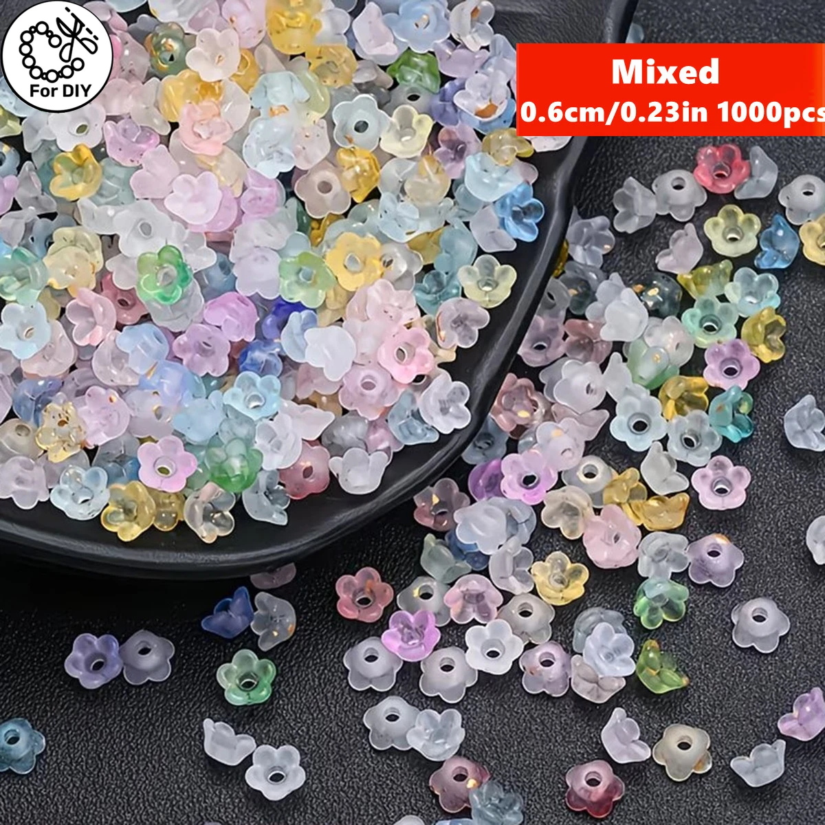 1000pcs 6mm Mixed Acrylic Frosted Gradient Flower Beads for DIY Making Acrylic Flower Beads