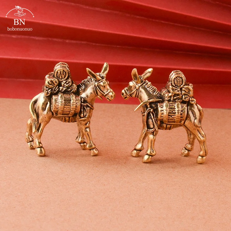 Solid Brass Donkey Small Ornament Antique Copper Animal Equus Asinus Miniature Figurines Home Desktop Decoration Accessories