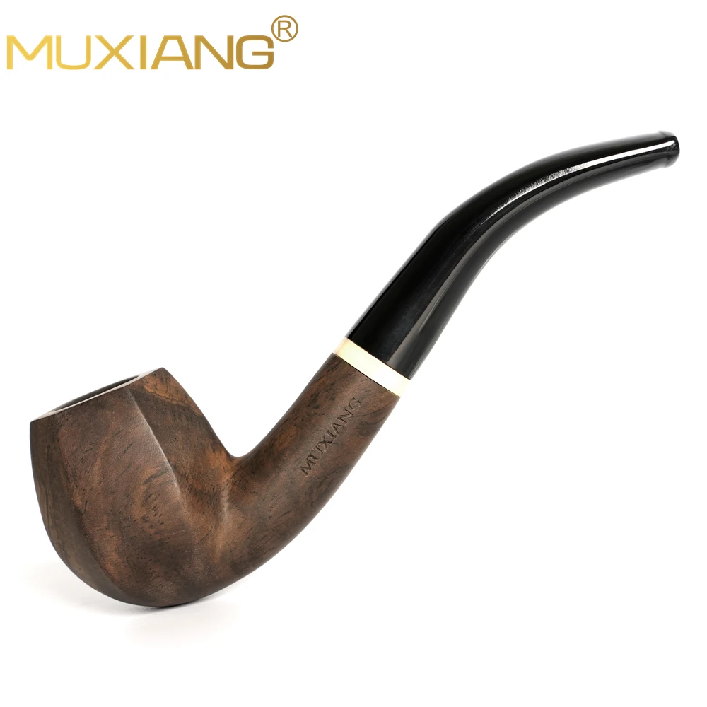 

Handmade Black Sandalwood Tobacco Pipe 6-sided Pipe Bowl Curved Handle Pipe 9mm Pipe Channel With Ring Father Day Gift