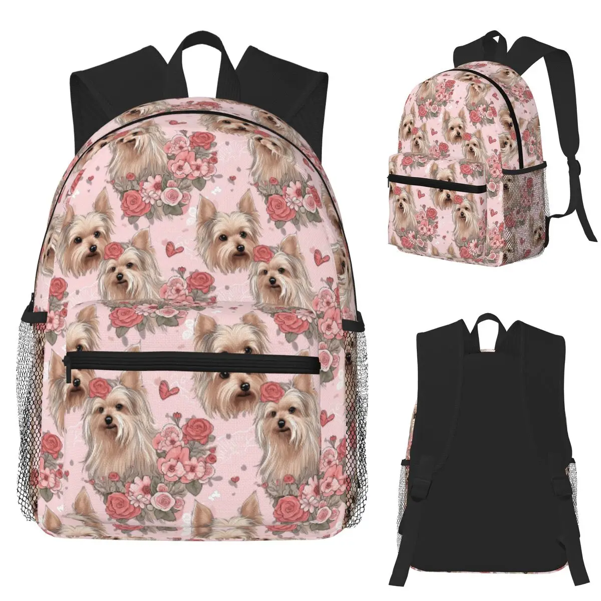

Yorkshire Terrier Pattern Floral Pattern Student Backpack School Bag Hiking Travel Daypack for Boys Girls Bookbag Shoulder Bags