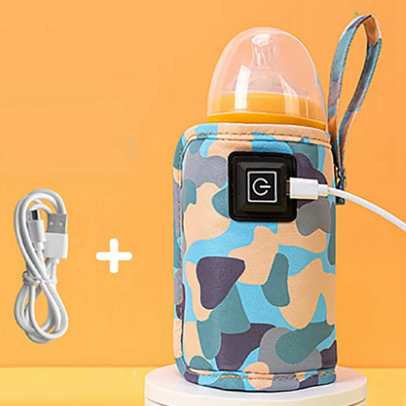 Universal USB Milk Water Warmer Travel Stroller Insulated Bag Portable Nursing Bottle Heater Camouflage-Black