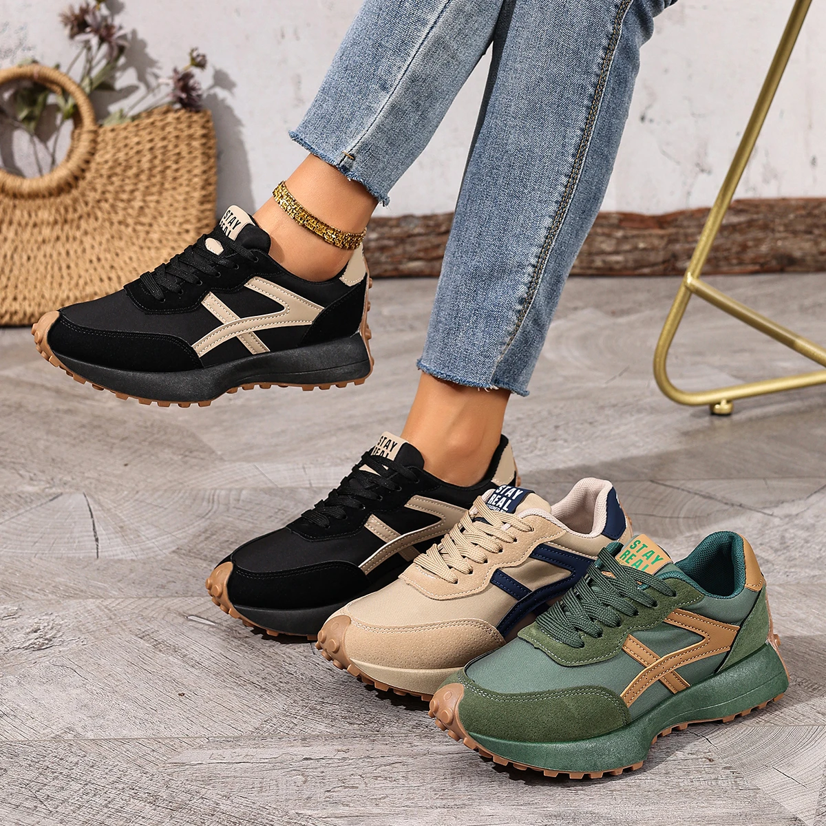 2025 New Women Sneakers Spring Casual Lace Up Sport Sneakers Luxury Platform