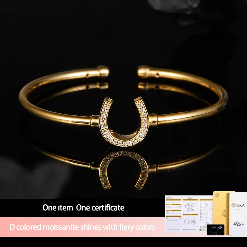 

S925 Silver Moissanite New Open C-shaped Bracelet D VVS1 Certified Hip Hop Style Jewelry Personalized Bracelet Gift