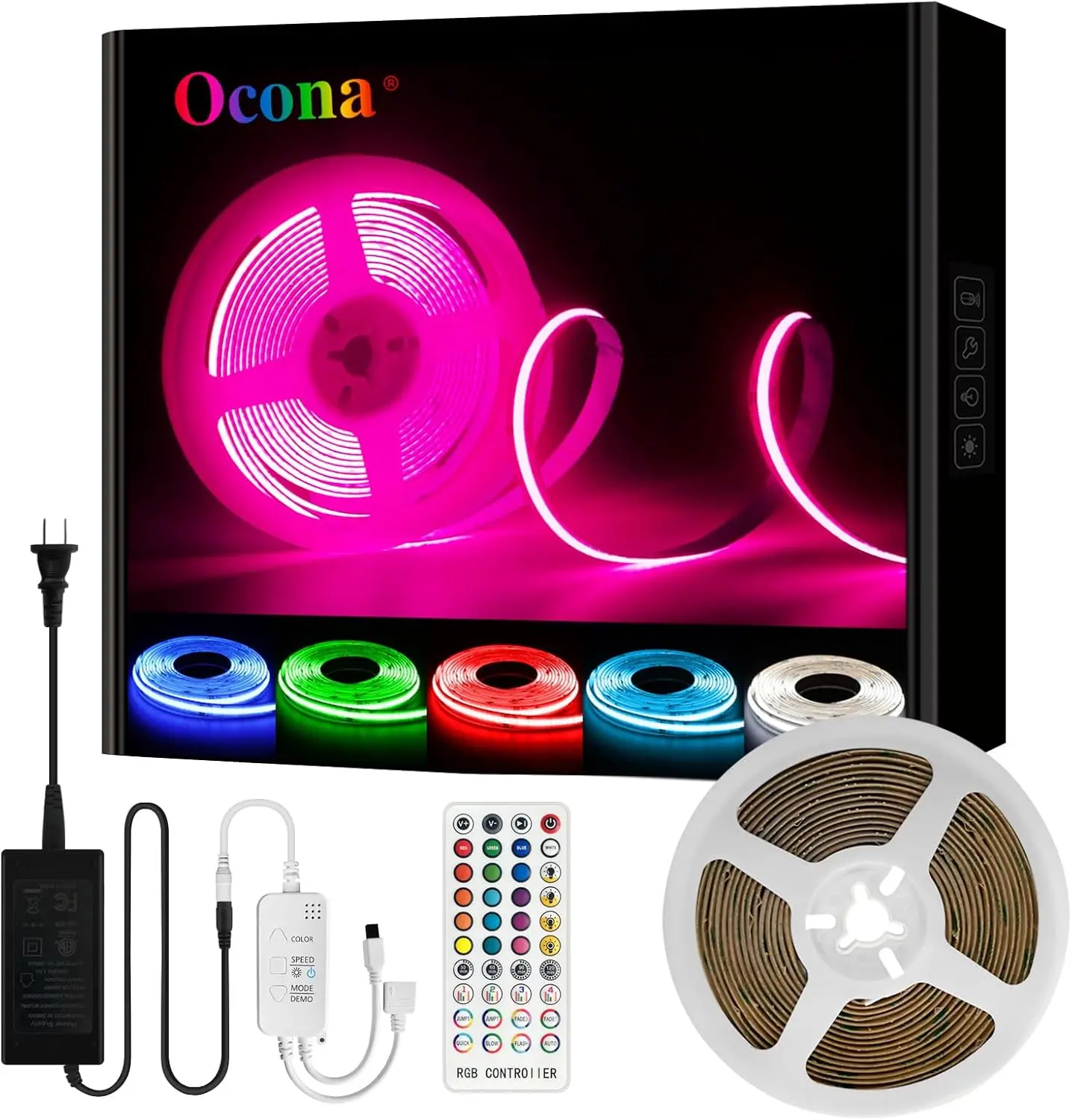 

RGB COB Led Strip Kit, 16.4FT Ultra Bright (840LEDs/m) Bluetooth Led Lights with Smart App Control Remote, 24V Music Sync Led
