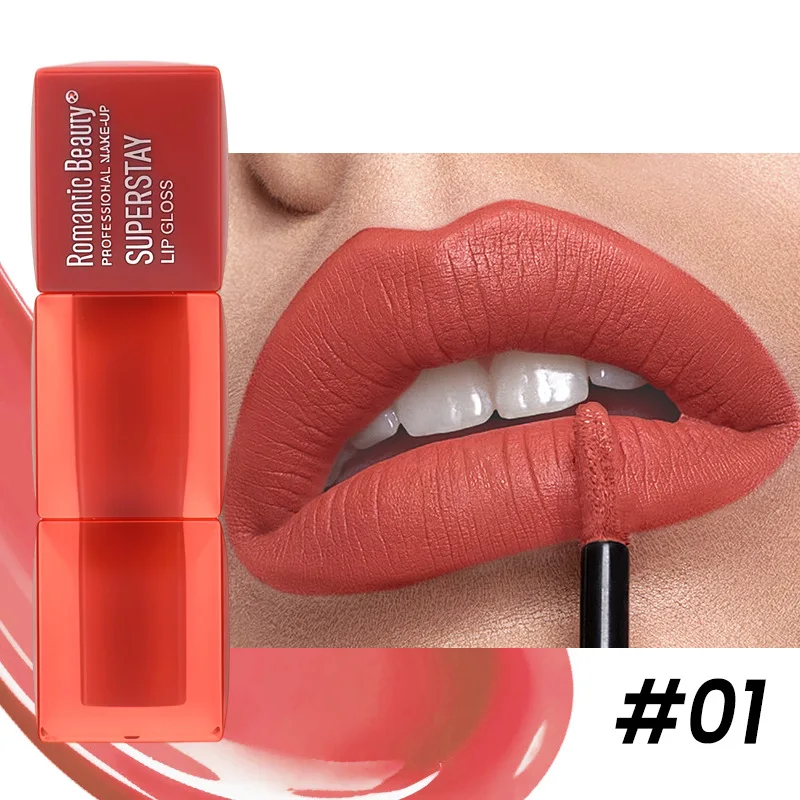 Langanhaltender flüssiger Lippenstift, quadratisches Design, mattes Samt-Finish, hochpigmentiertes, einstochiges, transferfestes Make-up