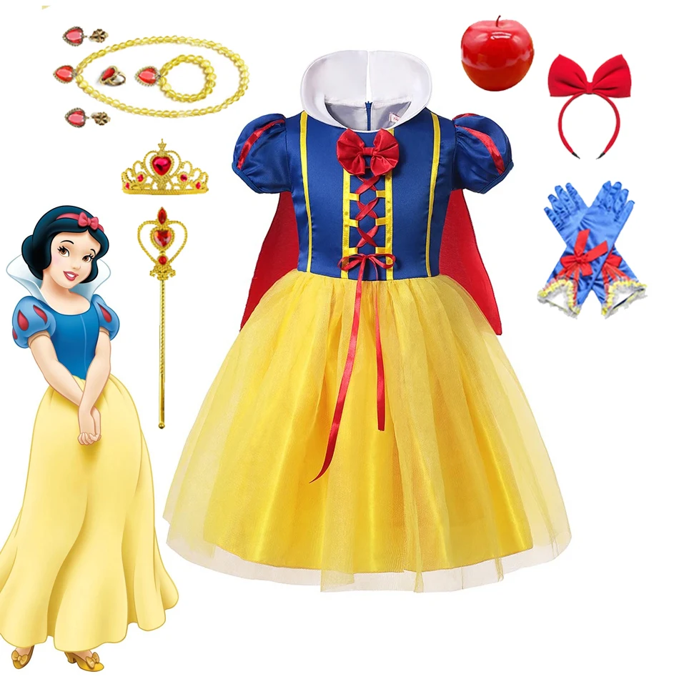 Vestido de princesa Blancanieves para niña, disfraz con capa, disfraz de fiesta de Halloween de verano, conjuntos de ropa, ropa para niños, vestidos