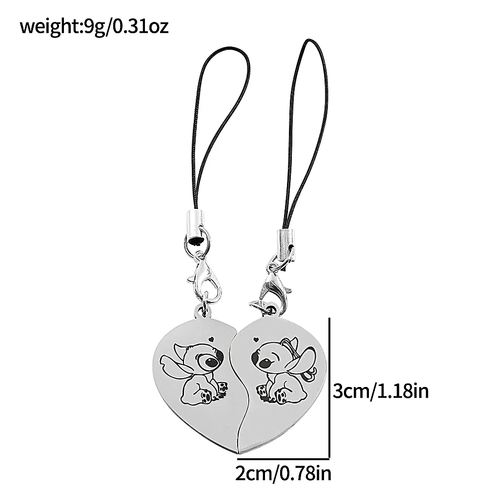 Disney Lilo & Stitch Stainless Steel Keychain, Phone Charm, Y2K Phone Chain, Trendy Pendant, Heart Lanyard, Strap