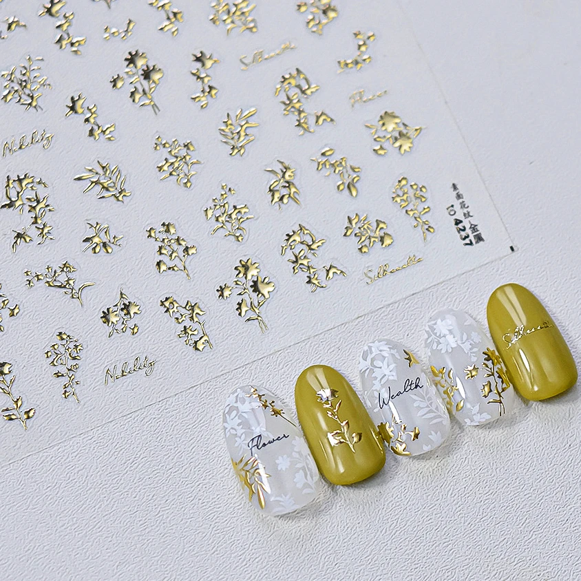 Hot Stamping Silver Rose Gold Autumn Tree Leaf Maple Leaves Ginkgo Plant Flower Osmanthus Fragrans Bunny Nail Art Stickers Decal