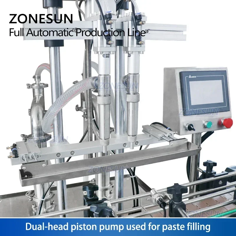 ZONESUN ZS-FAL180R4 Susu Kedelai Otomatis Piston Pengisian Cairan Capping Dan Labelan Mesin Dengan Sabuk Konveyor Gaya U