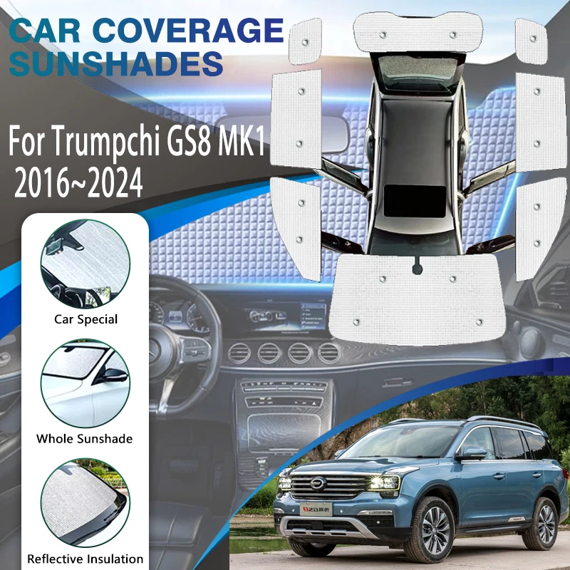 

Full Cover Sunshades For Trumpchi GS8 MK1 GAC SUV 2016-2024 Summer Sunproof Shade Covers Window Visor Windshield Car Accessories