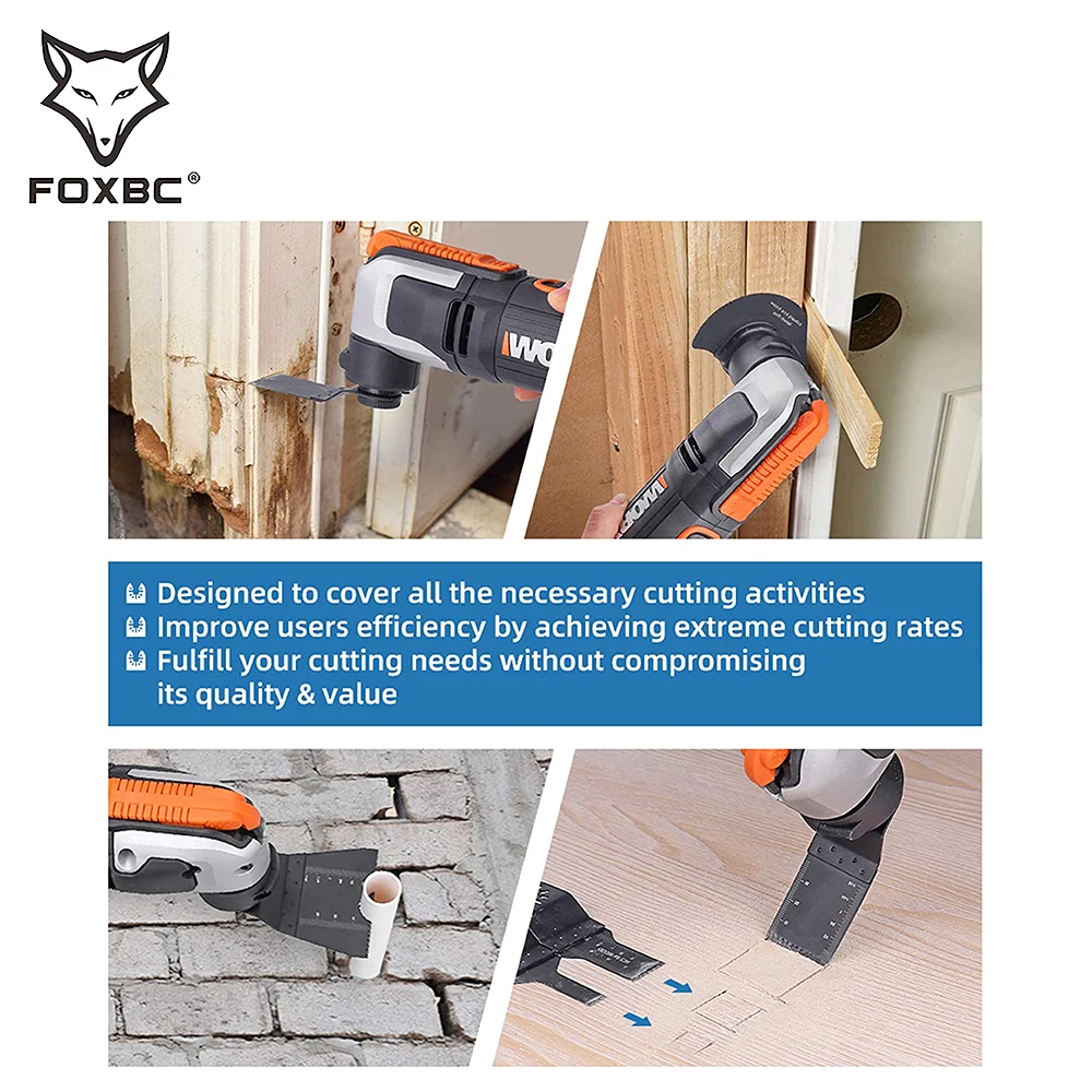 FOXBC-cuchillas de herramienta oscilantes universales para madera, plástico, Metal, se adapta a Dremel, Dewalt, Craftsman 50 piezas