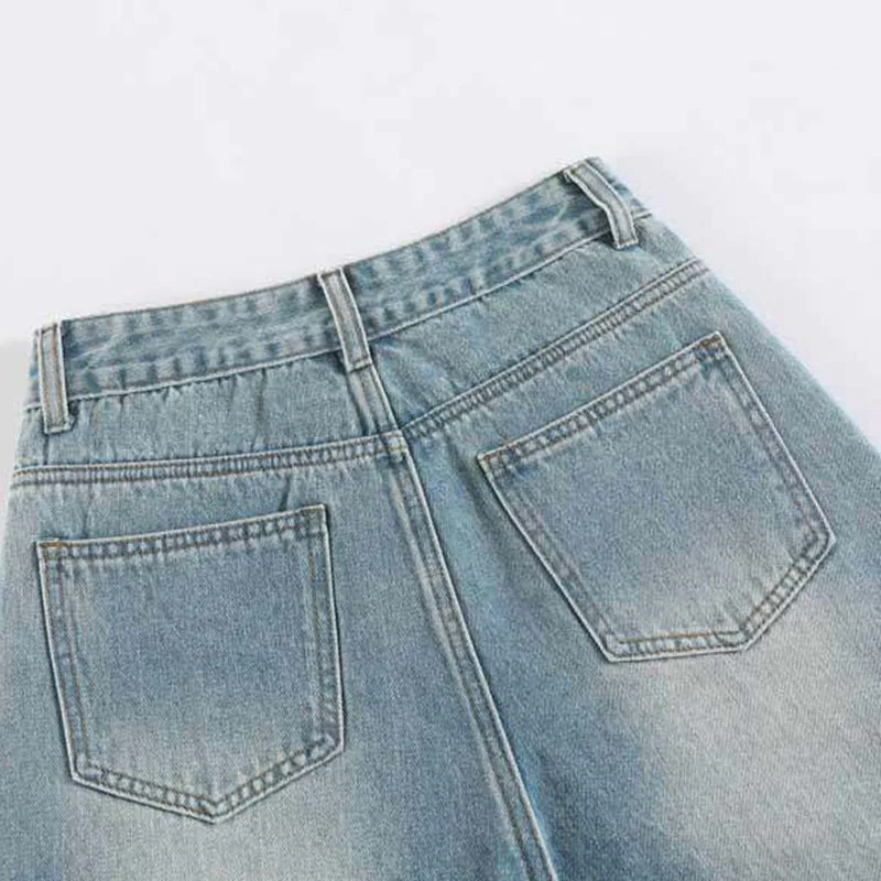 Y2K Blue Washed Cargo Wide Leg Shorts 2026 Women High Waist Pocketed Jeans Shorts New Knee Length Casual Summer Denim Pants Lady view 5