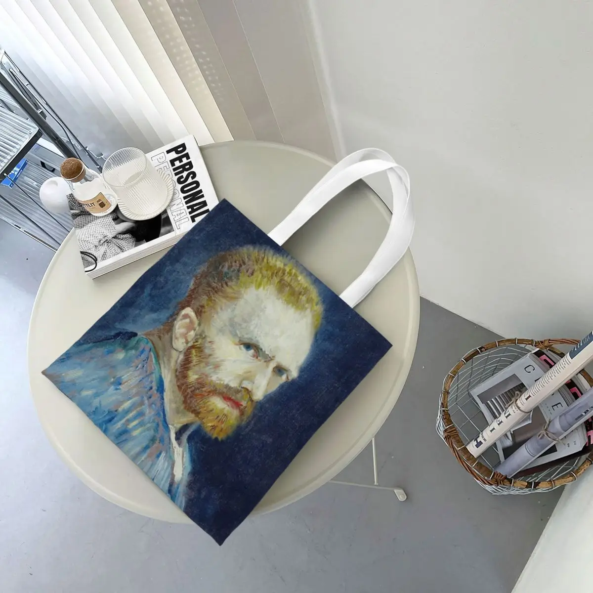 Lona saco com van gogh retrato, grande capacidade shopping bag para unisex estudante