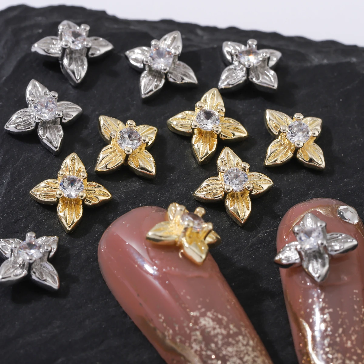 Zircão trevo de quatro folhas Flash prego broca, simples e versátil, decoração japonesa, Ins vento, 6 pcs