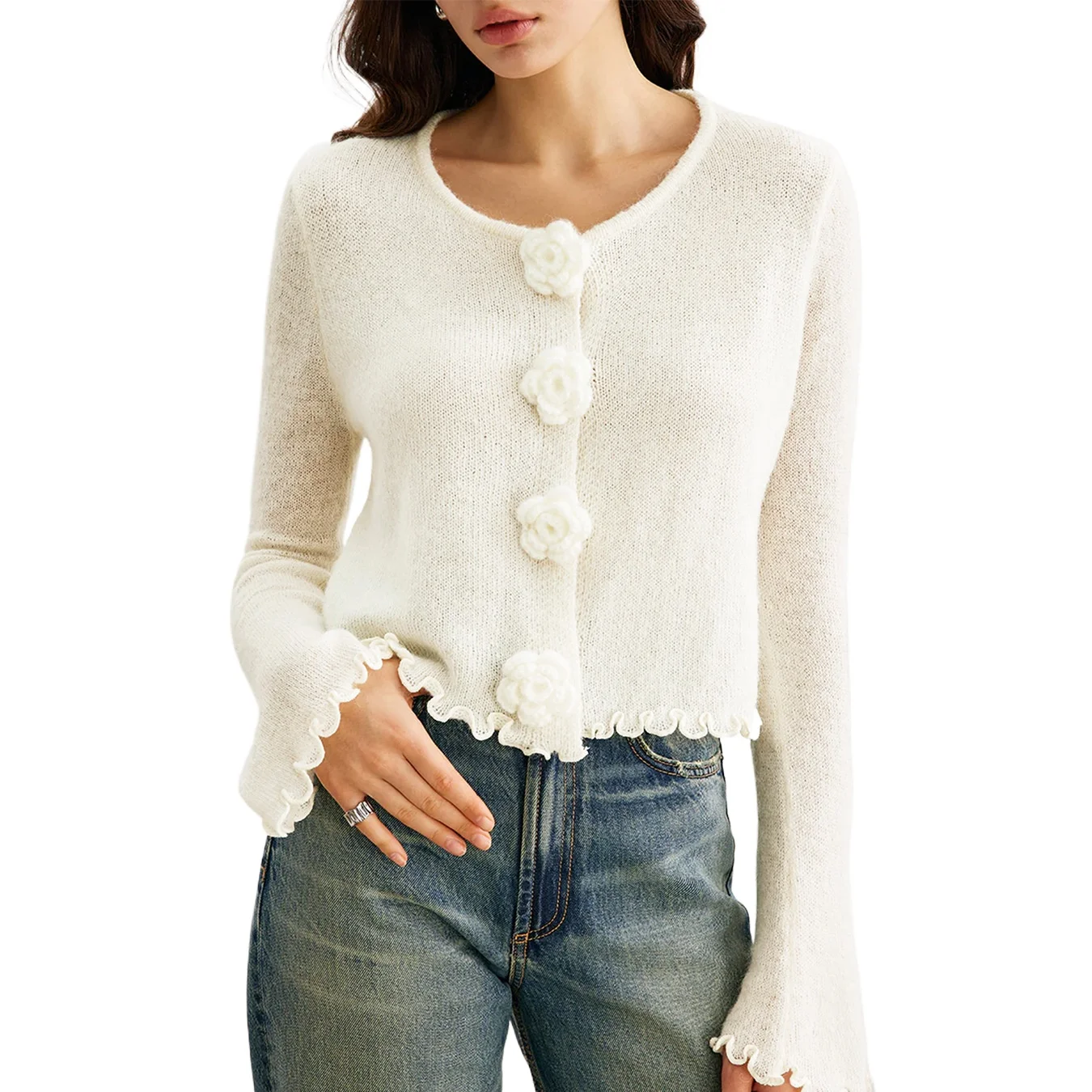 

Sweater women's 2025 autumn/winter new three-dimensional flower slim fungus pullover women's cross-border knitted top
