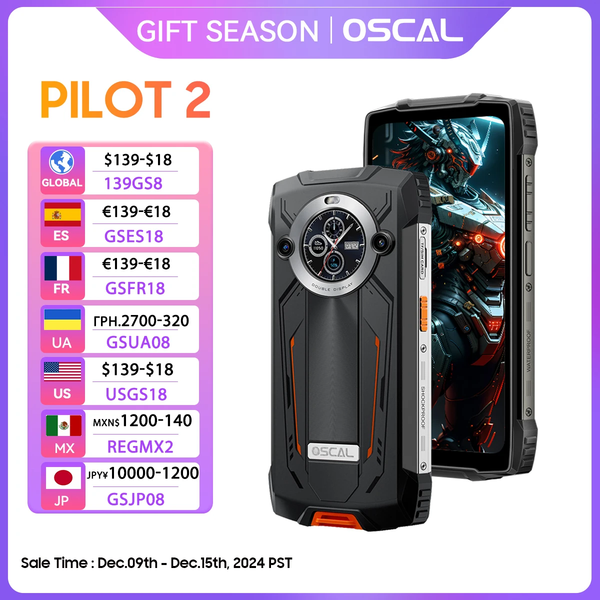 [Estreno mundial] OSCAL PILOT 2 Smartphone resistente Helio G99 6.5\'\' 120Hz 8GB 256GB Teléfono móvil con linternas LED duales 8800mAh