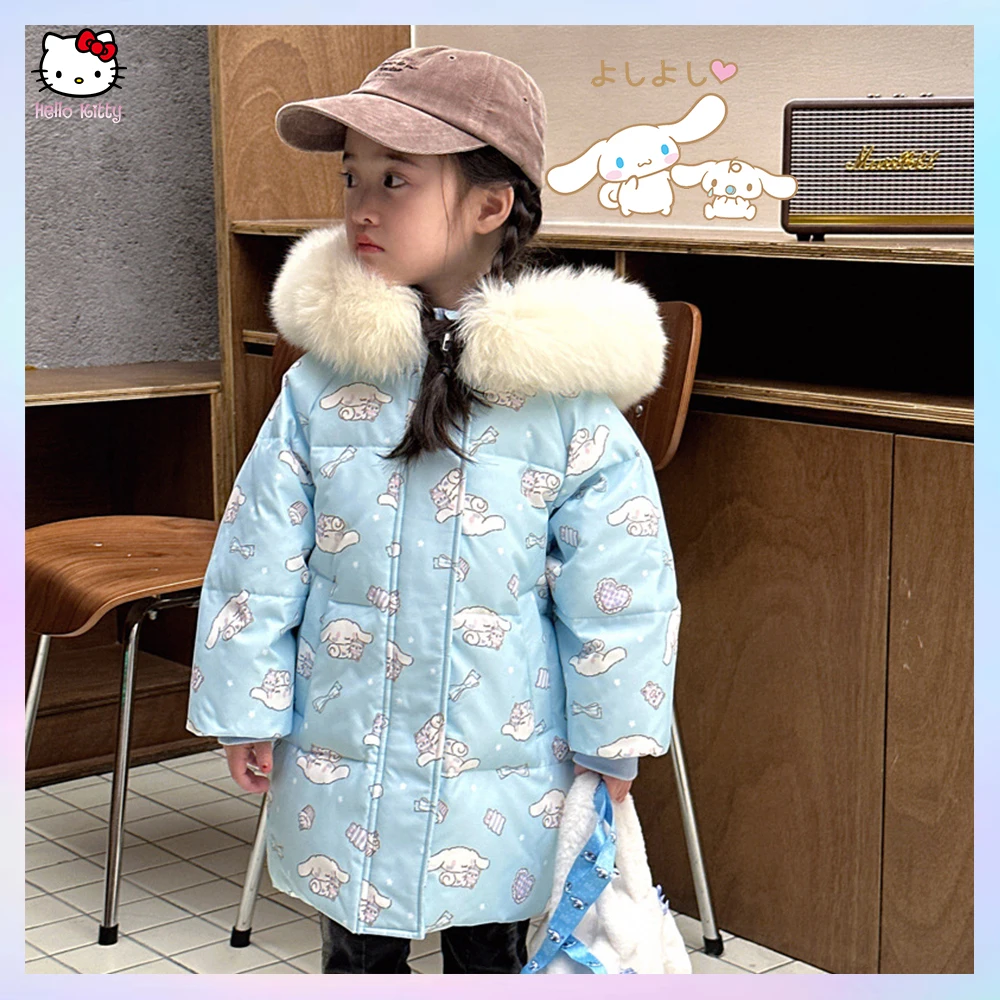 

Cinnamoroll Sanrioed Anime Kuromi Kids Down Long Outerwear Winter Clothes Girls Cotton-Padded Coats Hooded Warm Cotton Jackets