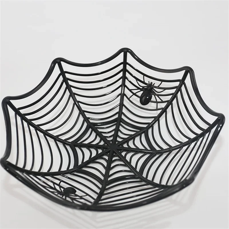 Spider Web Shaped Plastic Candy Bowl Fruit Plate Black Orange Halloween Candy Basket Home Party Snack Storage Decor Supplies