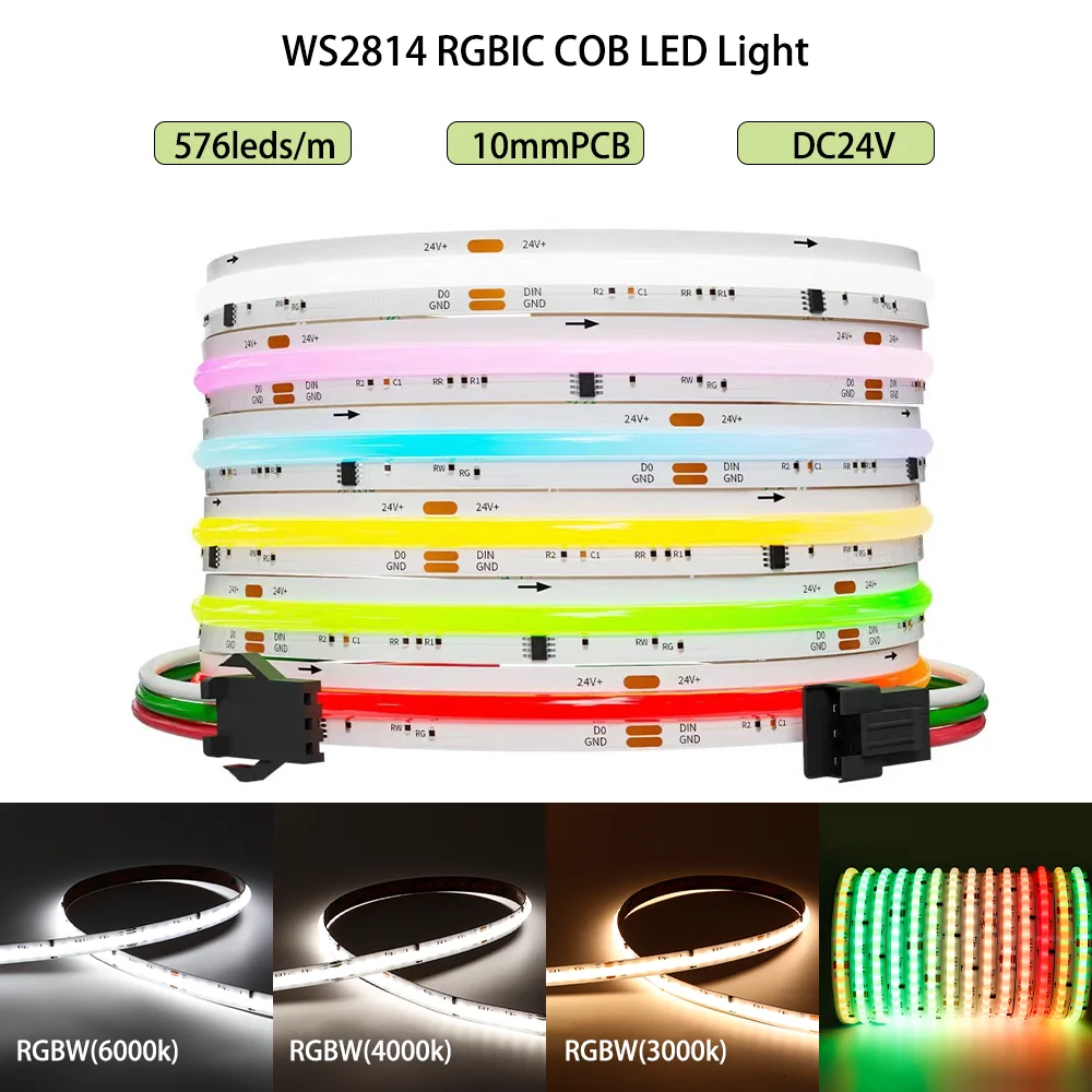 

COB Dream Color Gradient LED Strip Light WS2814 IC RGBW illuminated Flexible lights 576Leds/m 3000K/4000K/6000K led tape DC24V