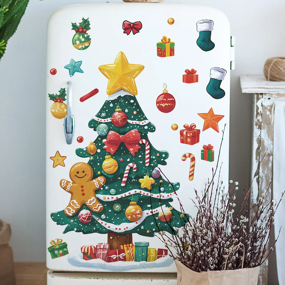 Cartoon Star Christmas Tree Wall Stickers For New Year Decoration Mural Cupboard Fridge Beautify Home Decor Self-adhesive Decals