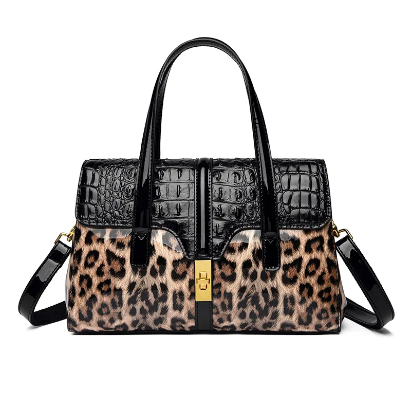 Borse da donna leopardate di nuova moda borse a tracolla da donna in pelle verniciata di Design europeo borsa a tracolla di lusso di marca per