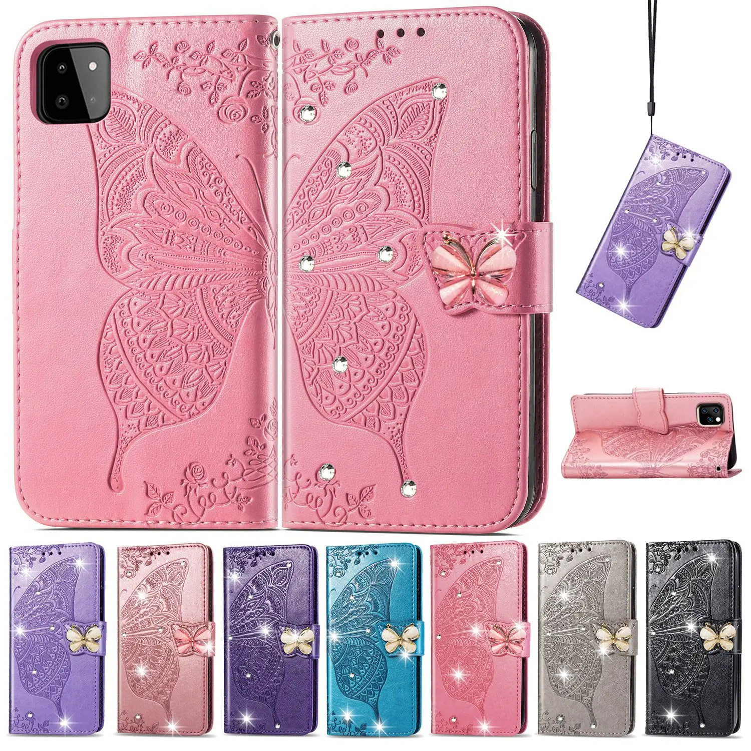 Wallet Flip Case For Sharp Aquos Wish 4 Sense 9 8 7 6S 6 Rhinestone Leather Lanyard 3 Card Cover For Sharp Aquos R9 R8 R7 R6