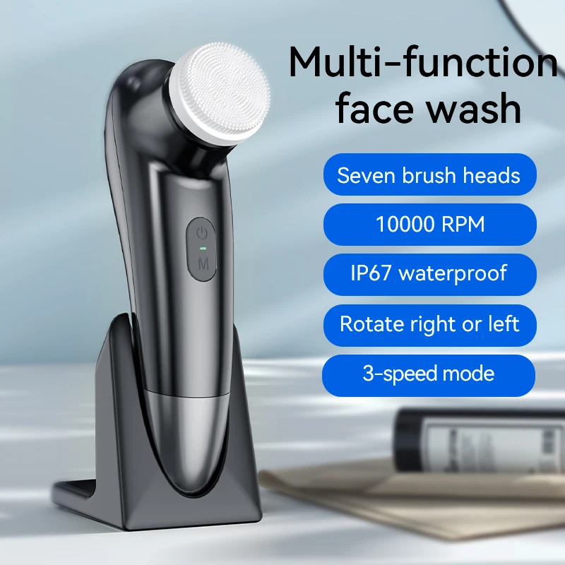 Electric Facial Cleansing Brush Face Scrubber Rechargeable IPX67 Waterproof Rotating Cleanser Massaging and Deep Cleanning Tools