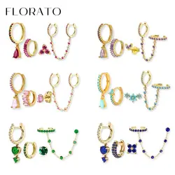 FLORATO 925 Sterling Silver Ear Needle Water Drop Hoop Earrings For Women Tassel Piercing Pandent Earring Fashion Party Jewelry